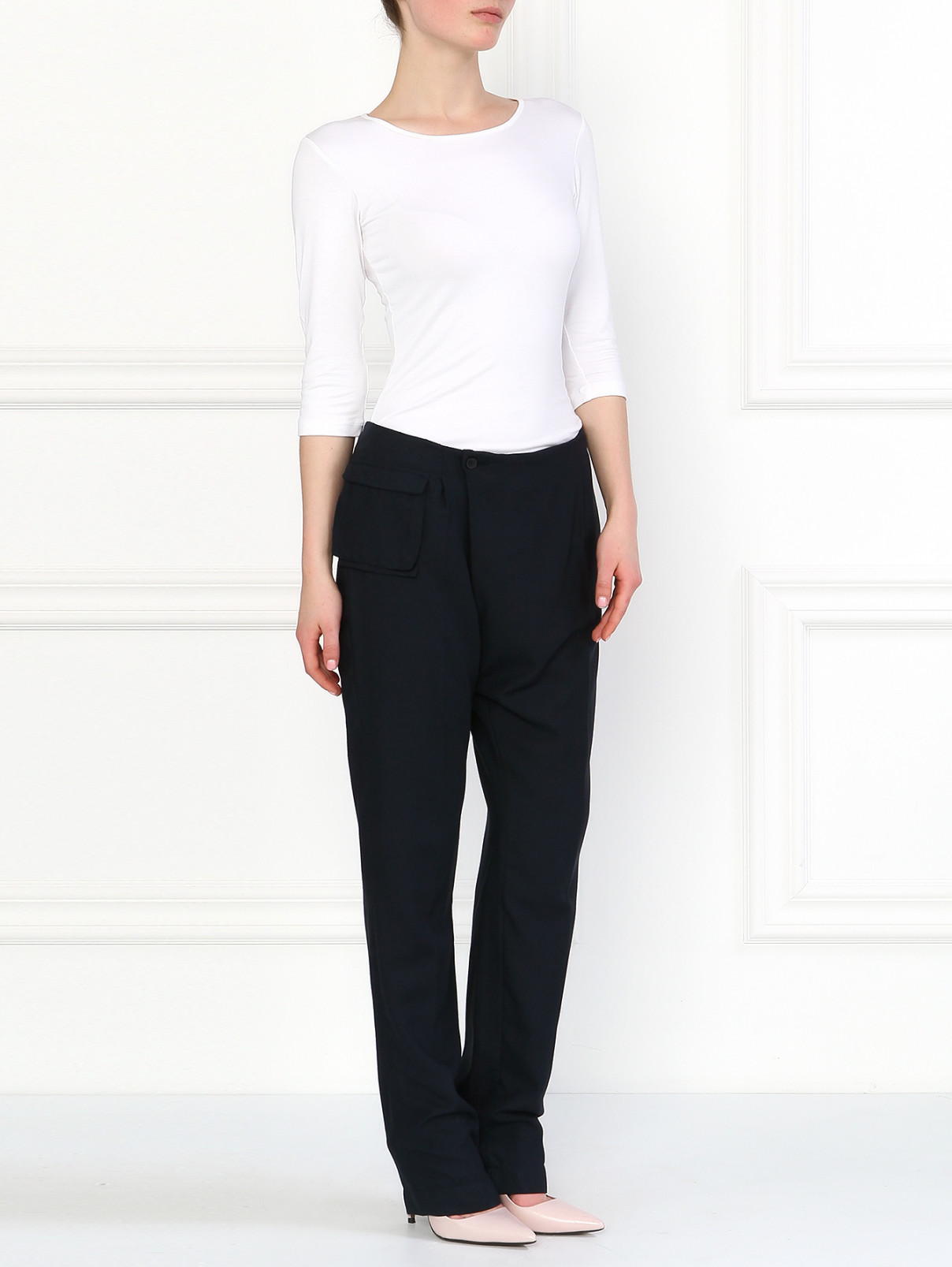 Асимметричные брюки с накладным карманом Anne Valerie Hash  –  Модель Общий вид  – Цвет:  Серый