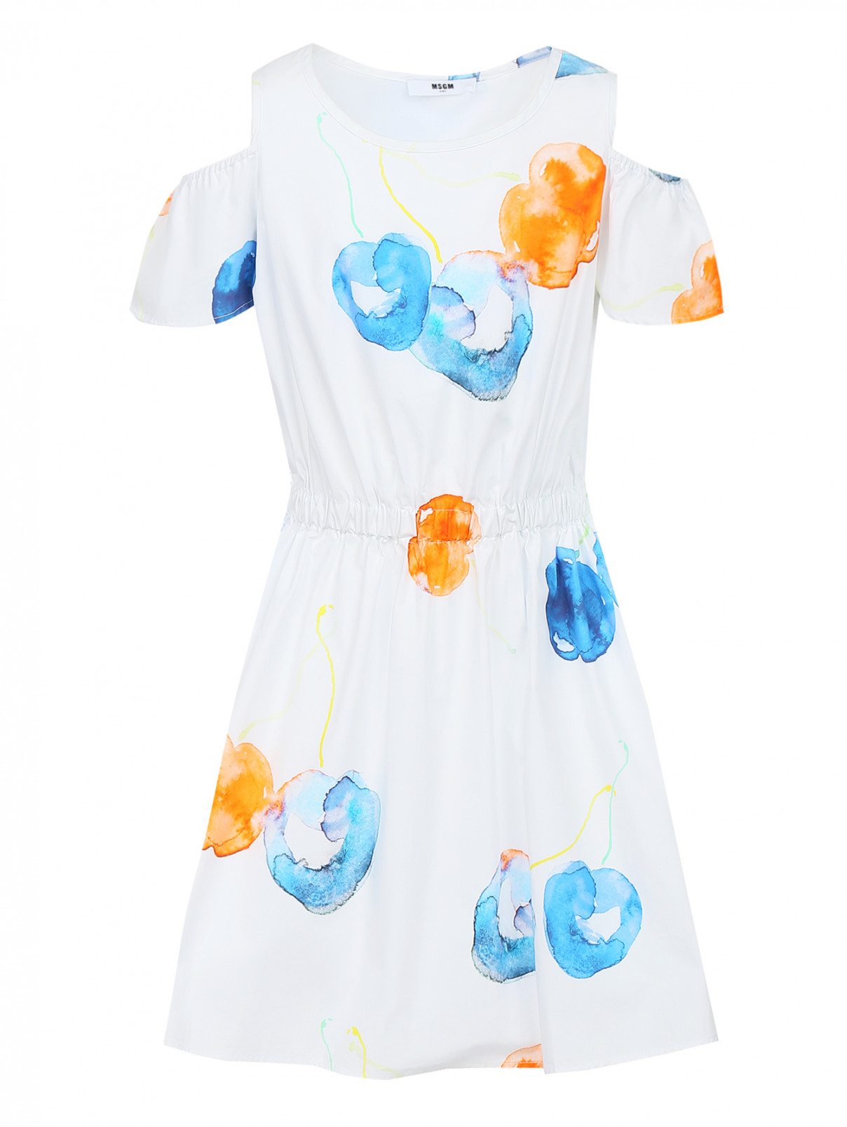 Платье хлопковое с узором MSGM  –  Общий вид  – Цвет:  Белый
