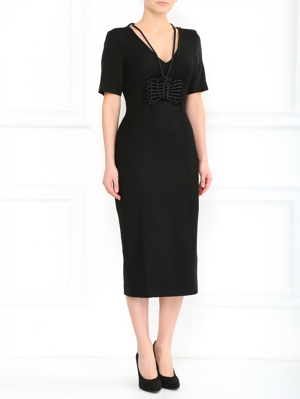Платье из шерсти с декоративной шнуровкой Sportmax  –  Модель Общий вид  – Цвет:  Черный