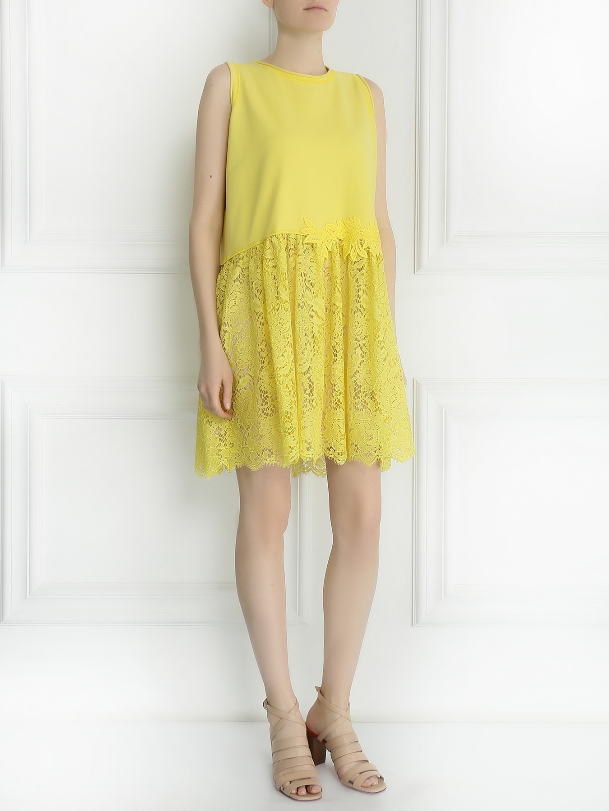 Платье из хлопка с кружевной юбкой P.A.R.O.S.H.  –  Модель Общий вид  – Цвет:  Желтый