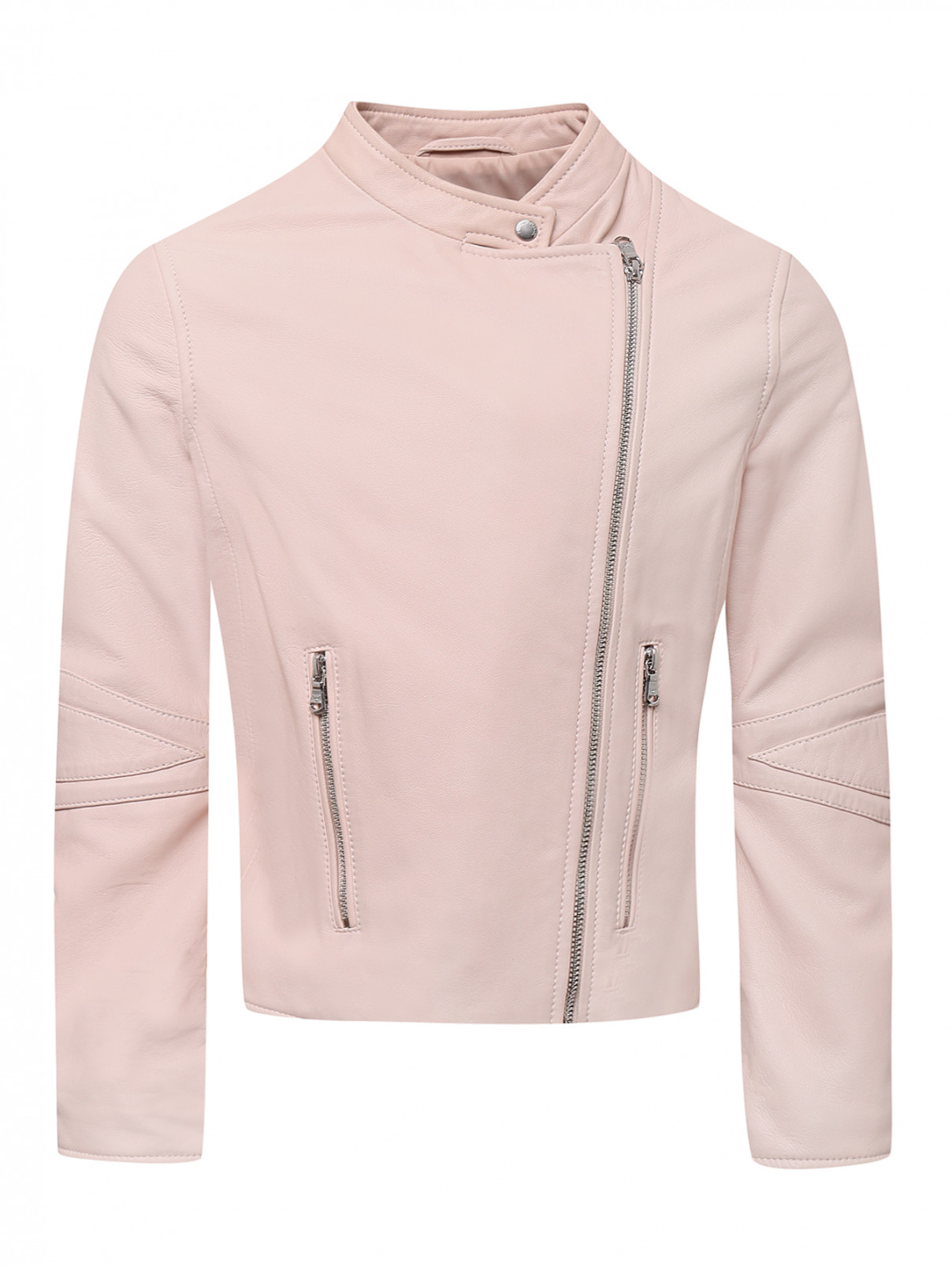 Куртка-косуха из кожи Emporio Armani  –  Общий вид  – Цвет:  Розовый