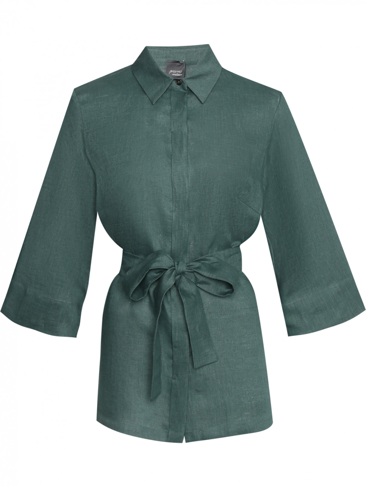 Блуза из льна с поясом Persona by Marina Rinaldi  –  Общий вид  – Цвет:  Зеленый