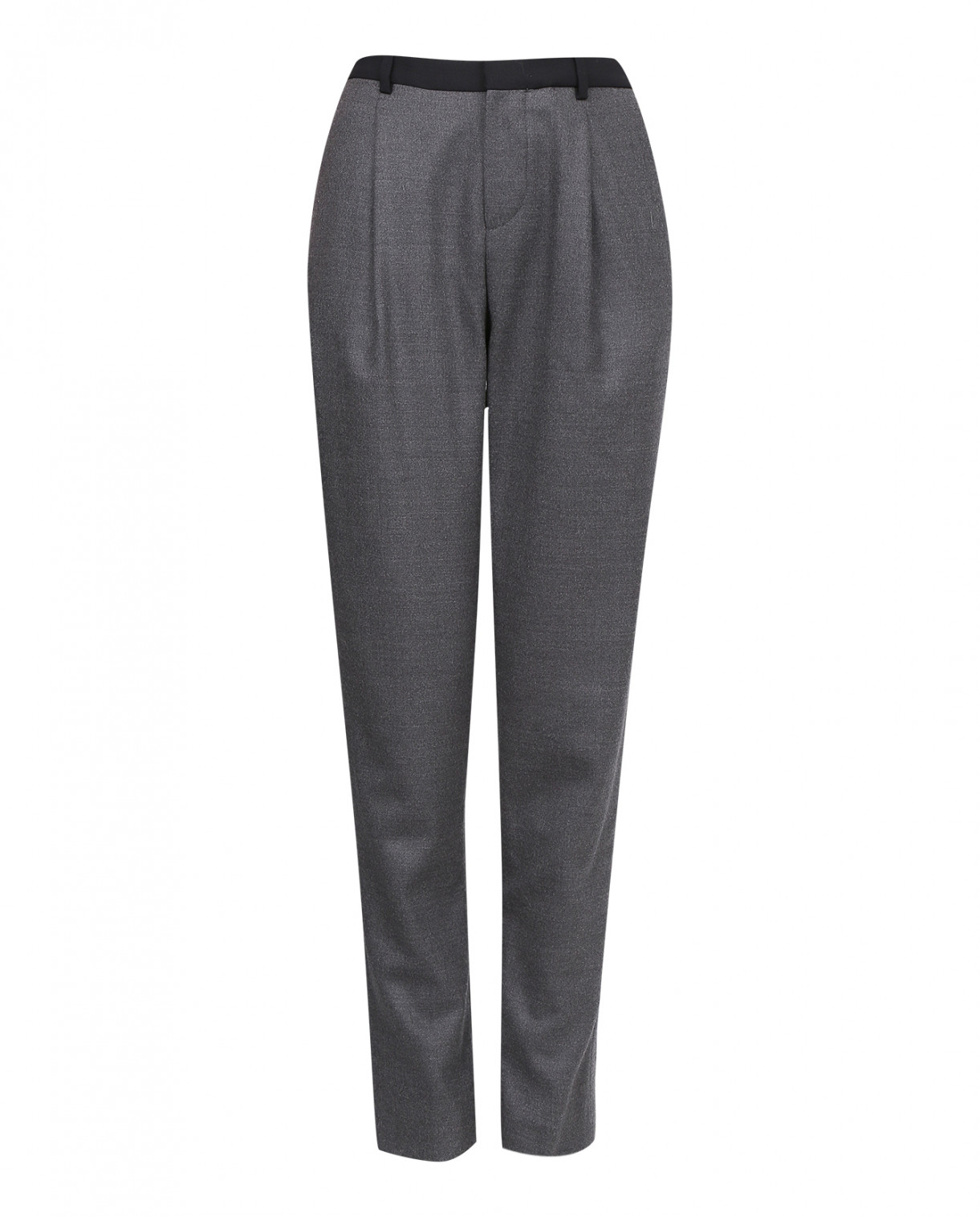 Классические брюки прямого фасона из шерсти с контрастной отделкой Chloé Stora  –  Общий вид  – Цвет:  Серый