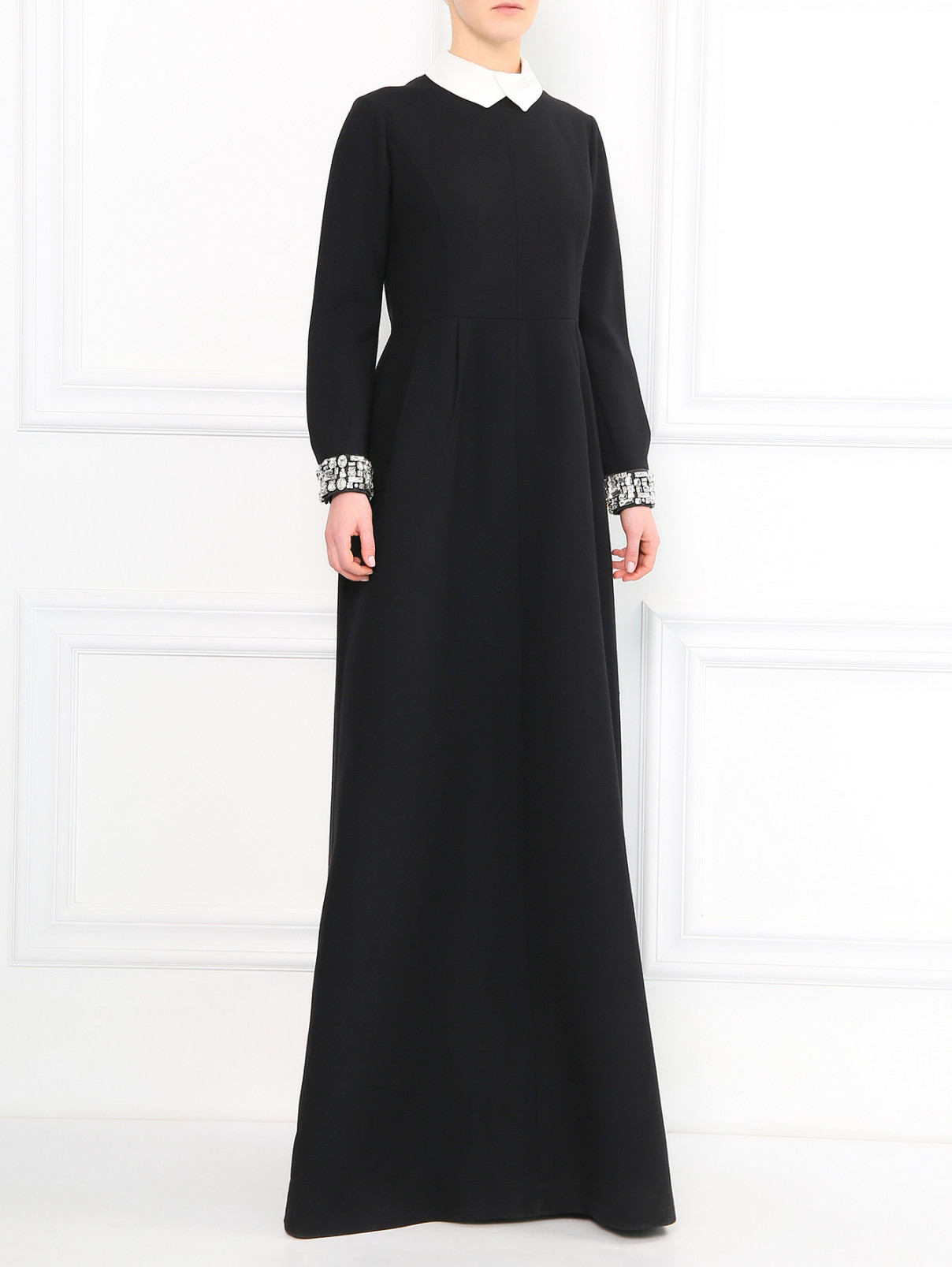 Платье-макси со съемным воротником и кристаллами Dice Kayek  –  Модель Общий вид  – Цвет:  Черный