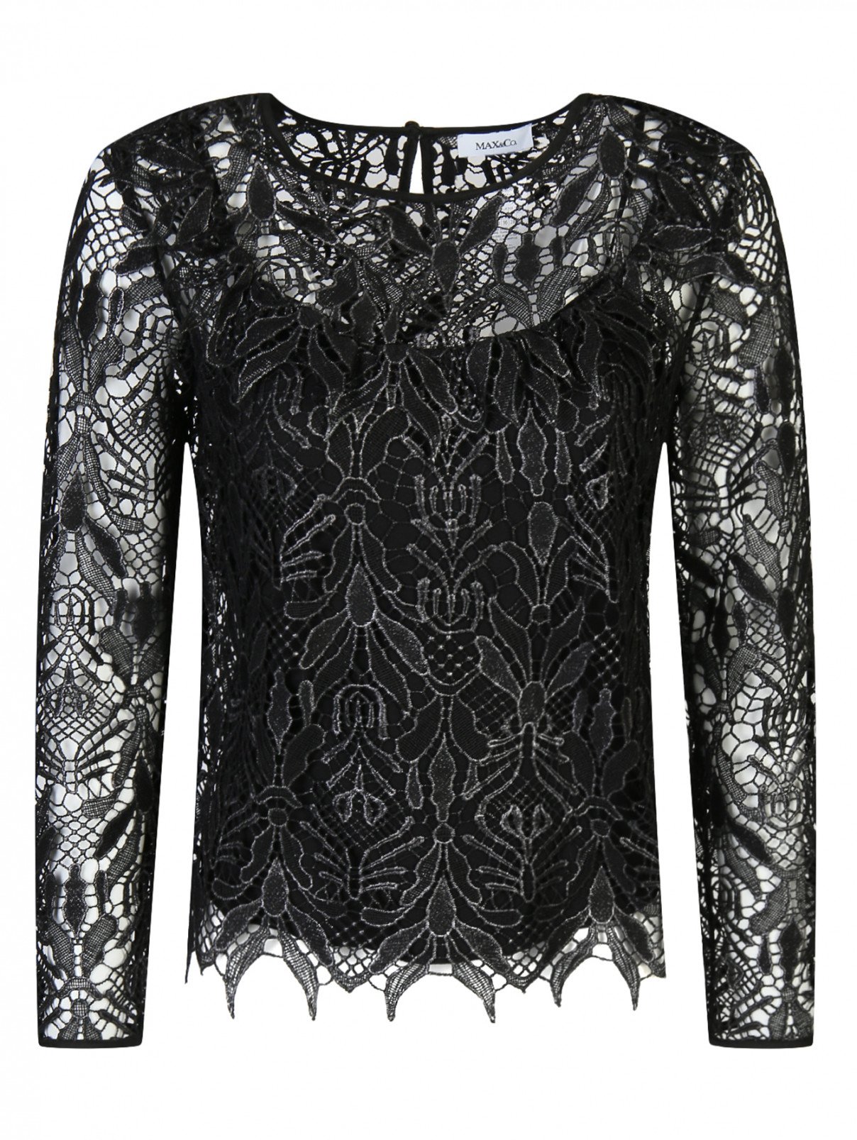 Блуза с кружевным узором Max&Co  –  Общий вид  – Цвет:  Черный