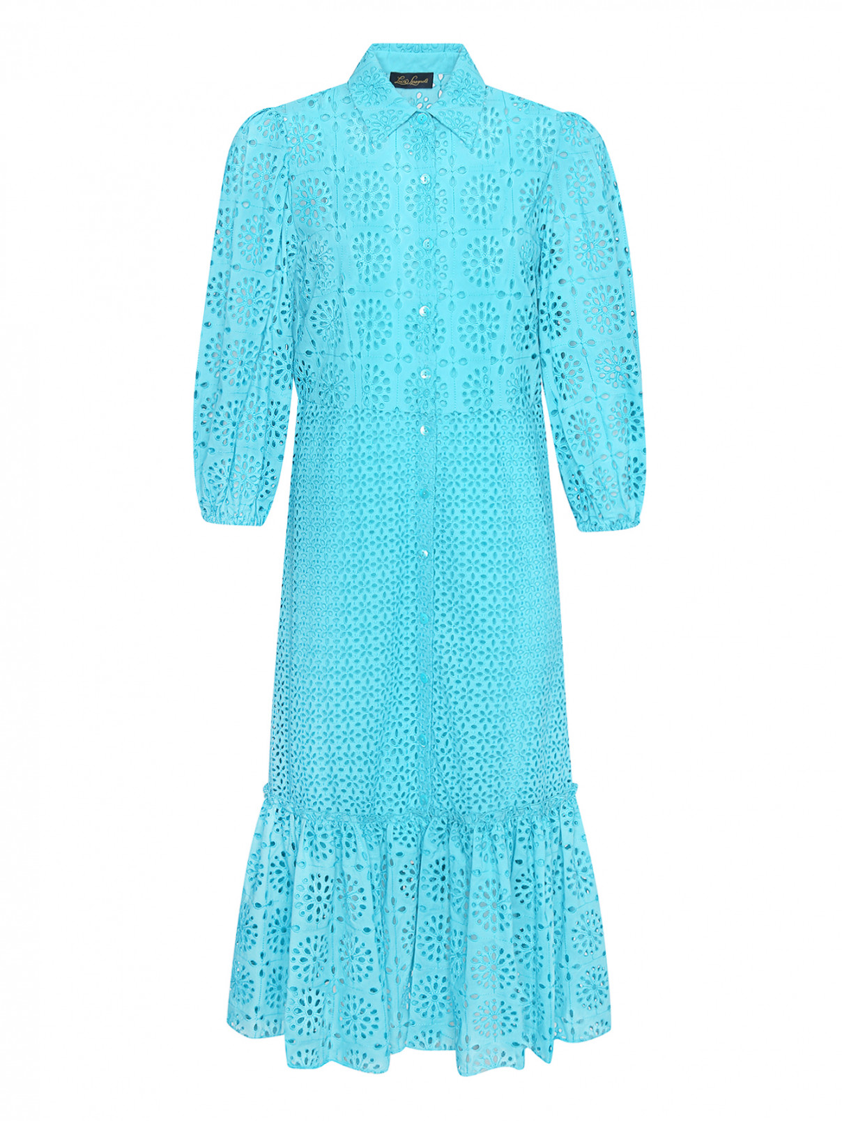 Хлопковое платье из шитья Luisa Spagnoli  –  Общий вид  – Цвет:  Синий
