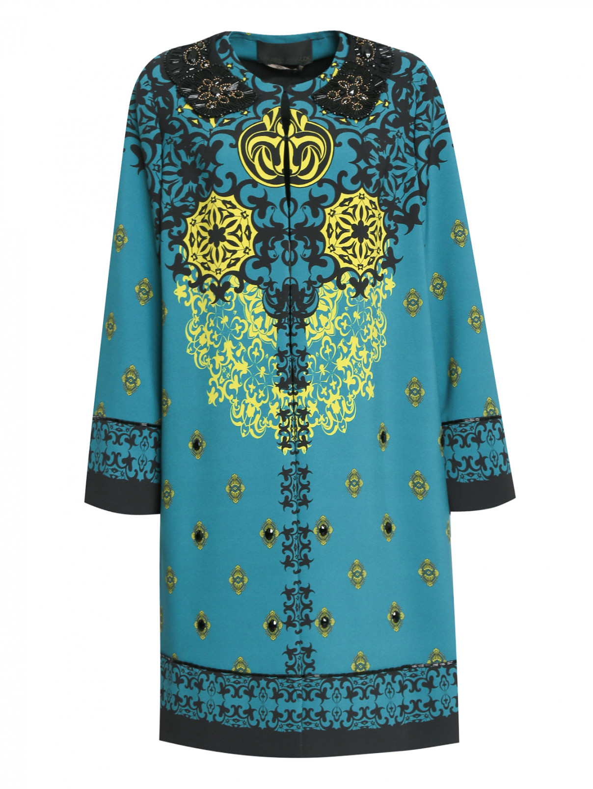 Пальто с узором и декоративной аппликацией Marina Rinaldi  –  Общий вид  – Цвет:  Узор