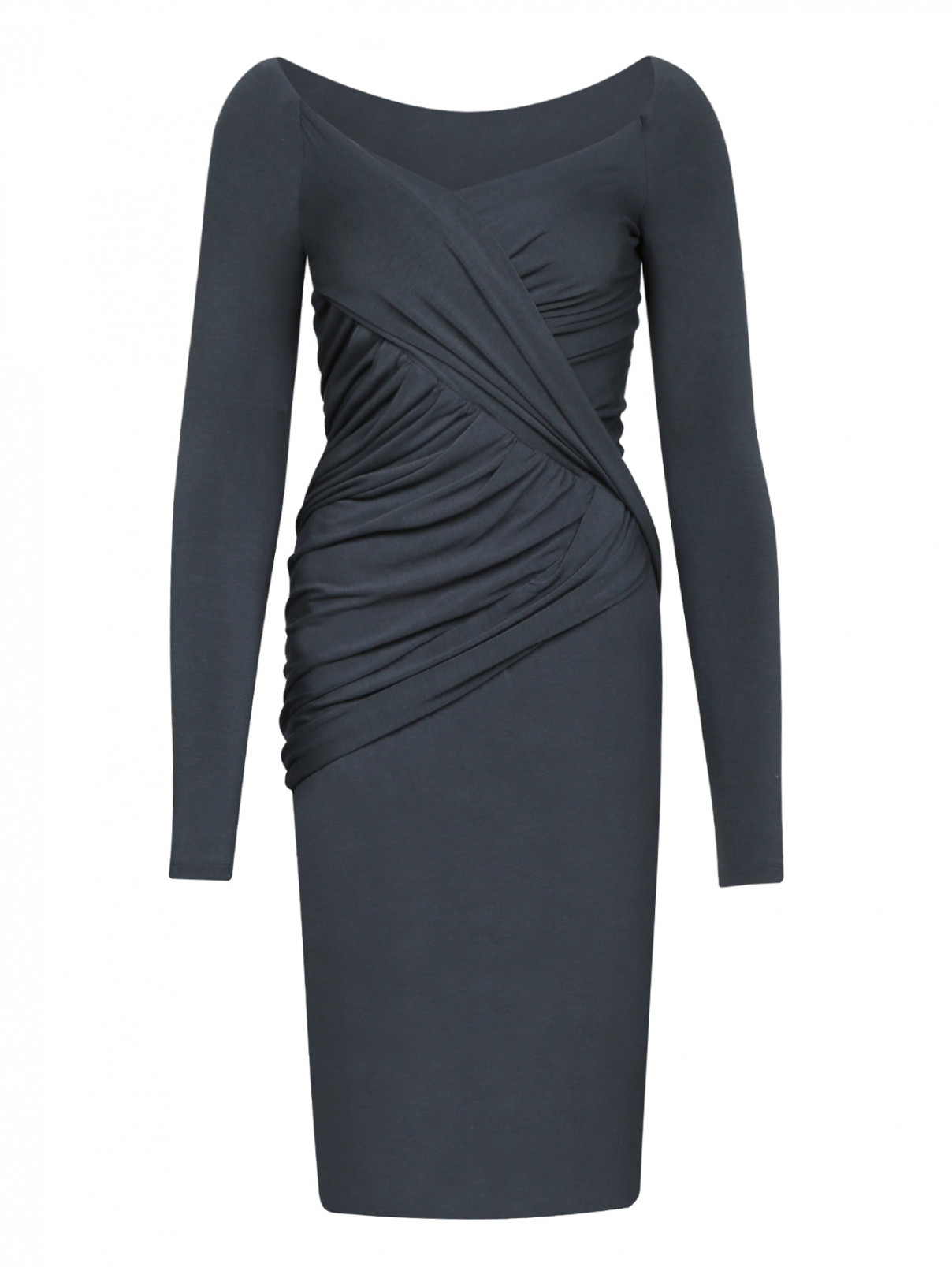 Трикотажное платье с запахом Donna Karan  –  Общий вид  – Цвет:  Синий
