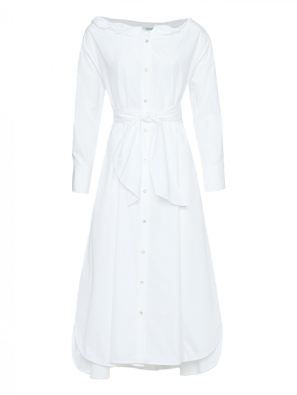 Платье из хлопка свободного кроя с поясом Kenzo  –  Общий вид  – Цвет:  Белый