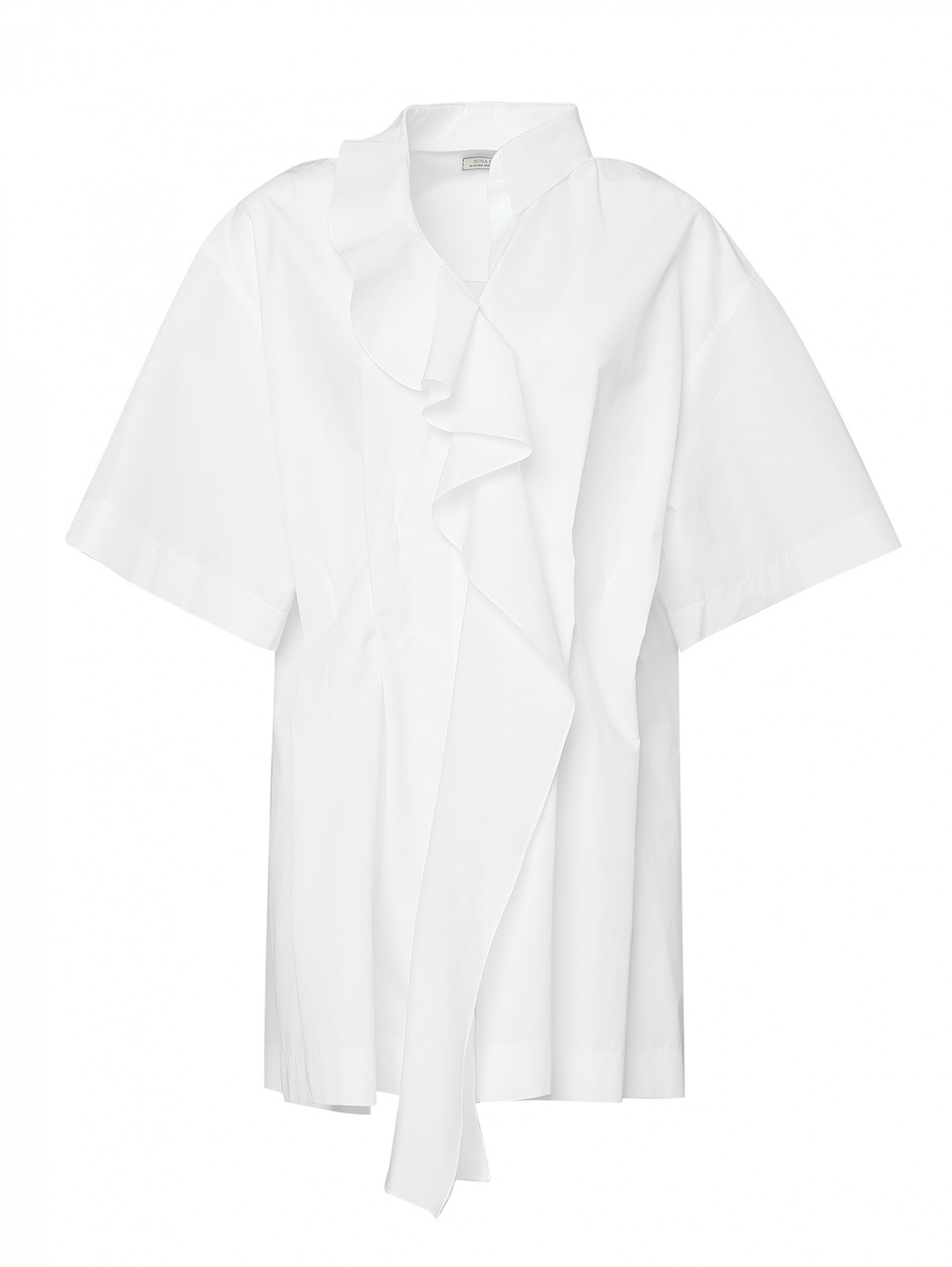 Блуза хлопковая с воланом и разрезами Nina Ricci  –  Общий вид  – Цвет:  Белый