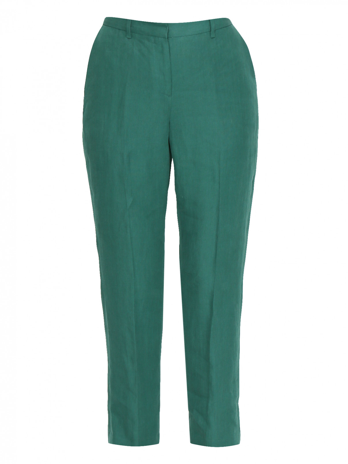 Укороченные брюки из льна с карманами Paul Smith  –  Общий вид  – Цвет:  Зеленый