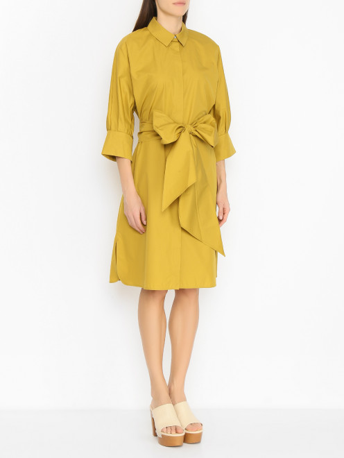 Платье-рубашка из хлопка с поясом Max Mara - МодельВерхНиз