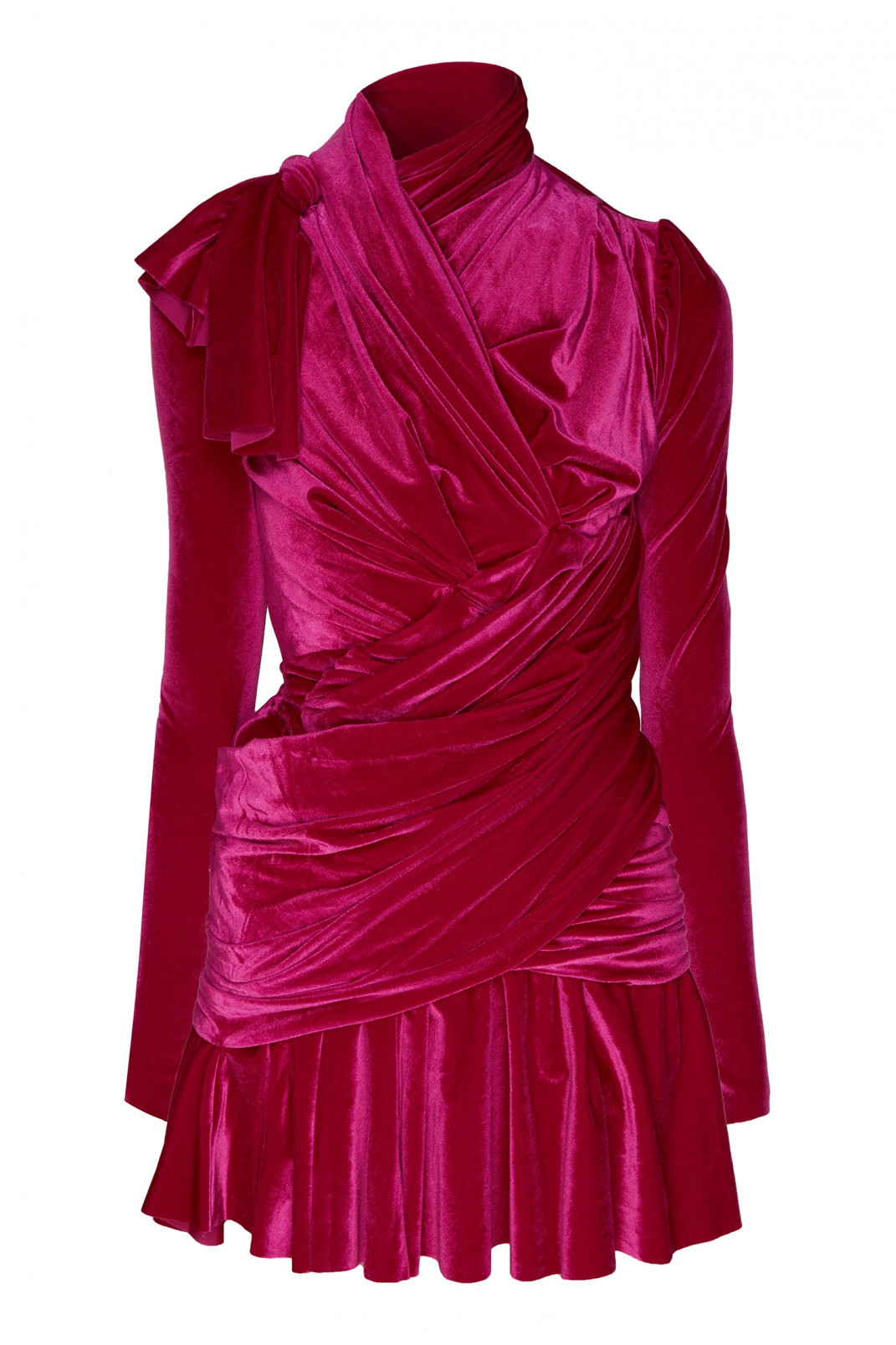 Трикотажное платье мини с драпировками Balenciaga  –  Общий вид  – Цвет:  Фиолетовый