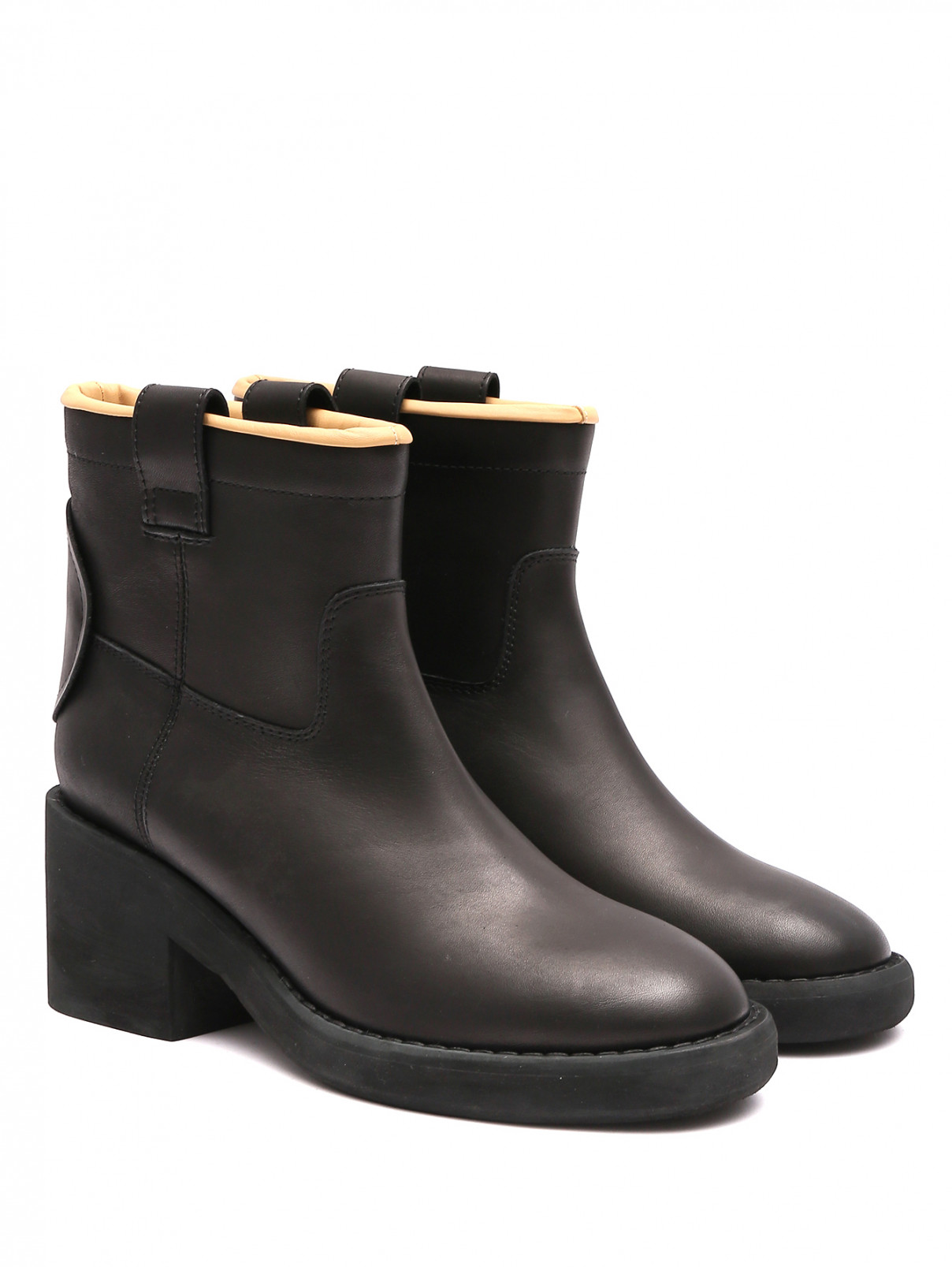 Ботинки из кожи на среднем каблуке MM6  –  Общий вид  – Цвет:  Черный
