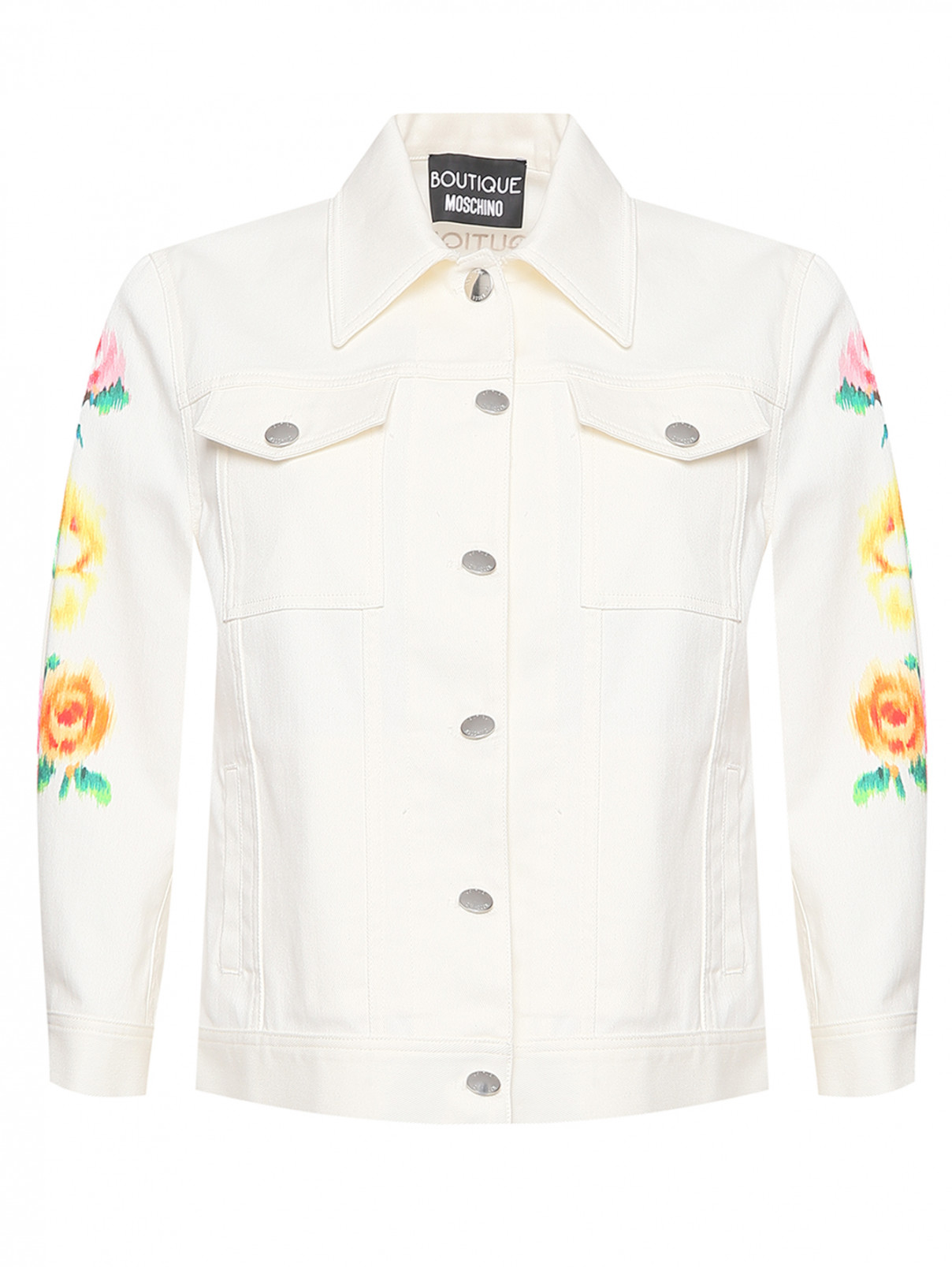 Куртка из денима с узором Moschino Boutique  –  Общий вид  – Цвет:  Белый