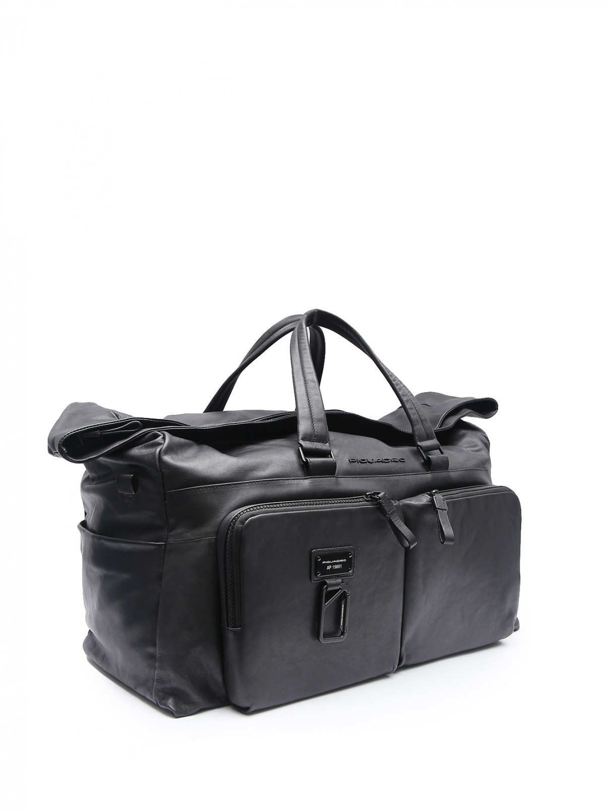 Дорожная сумка из кожи с карманами Piquadro  –  Обтравка1  – Цвет:  Черный
