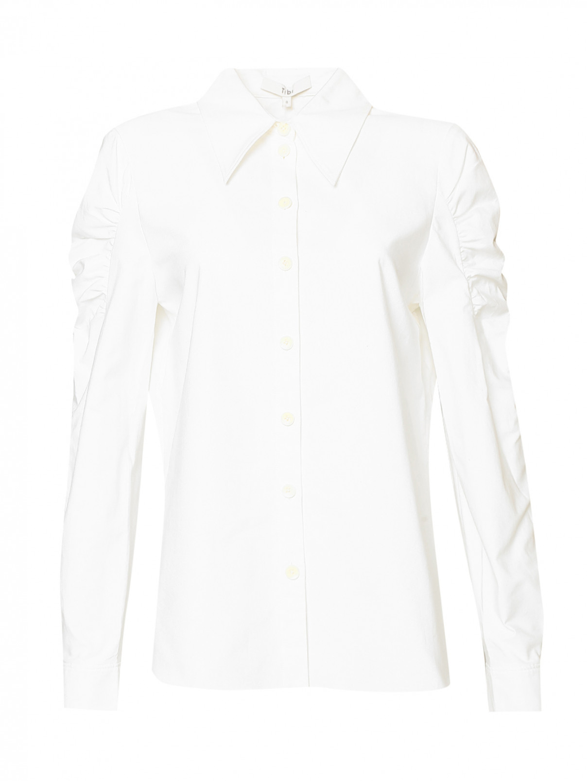 Блуза из хлопка с воланами на рукавах TIBI  –  Общий вид  – Цвет:  Белый