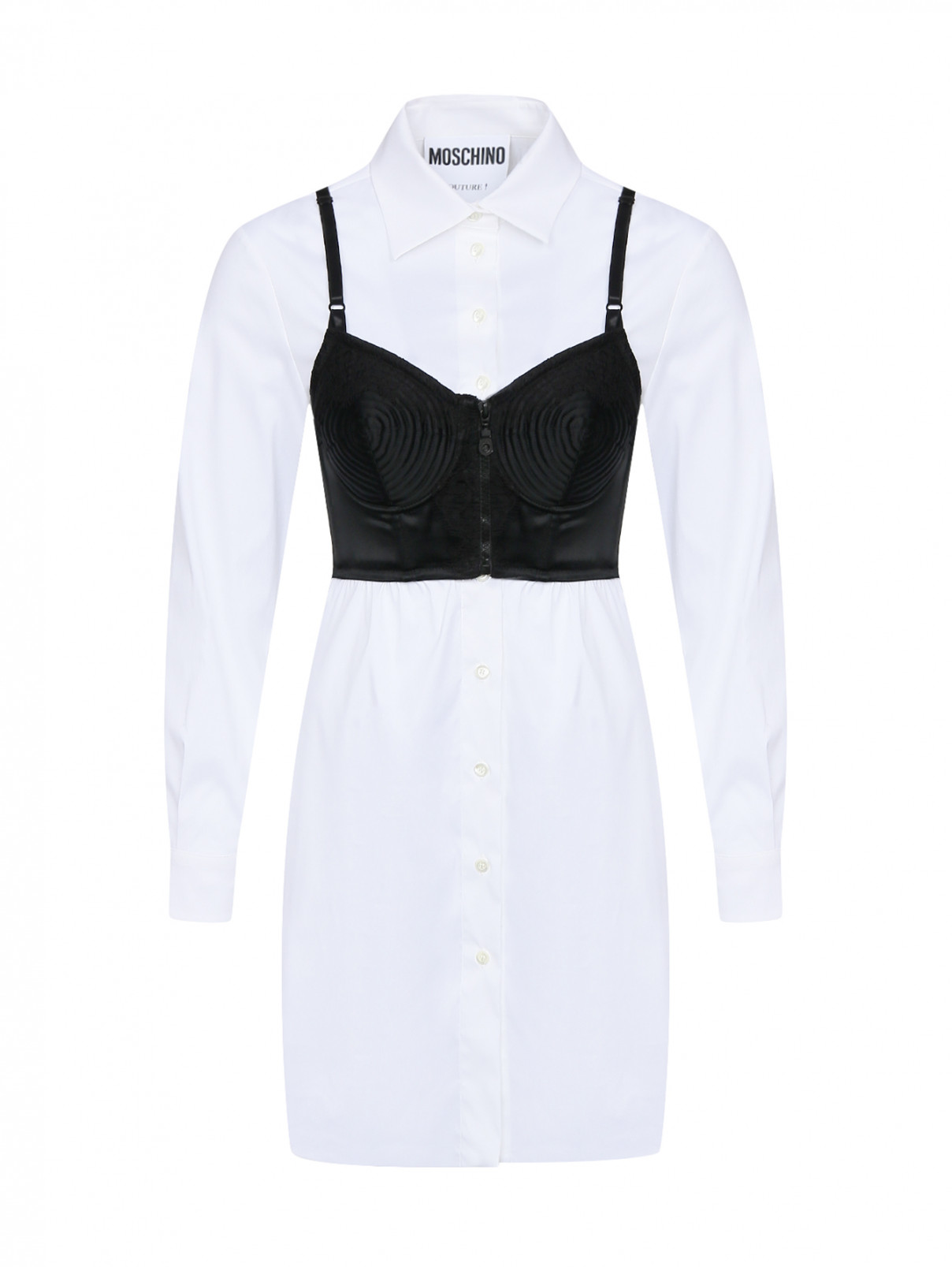 Рубашка из хлопка с декоративной деталью в виде "бюстье" Moschino  –  Общий вид  – Цвет:  Белый