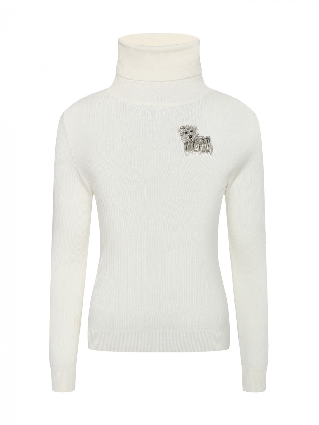 Водолазка из шерсти с брошкой Moschino Boutique  –  Общий вид  – Цвет:  Белый