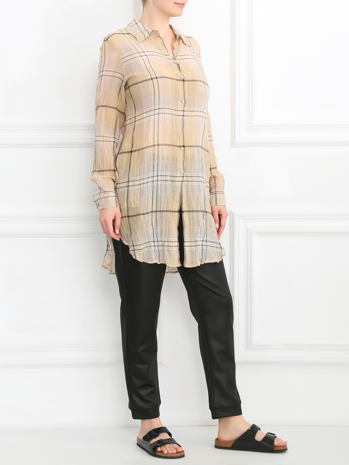 Удлиненная блуза из хлопка Marina Sport  –  Модель Общий вид  – Цвет:  Бежевый