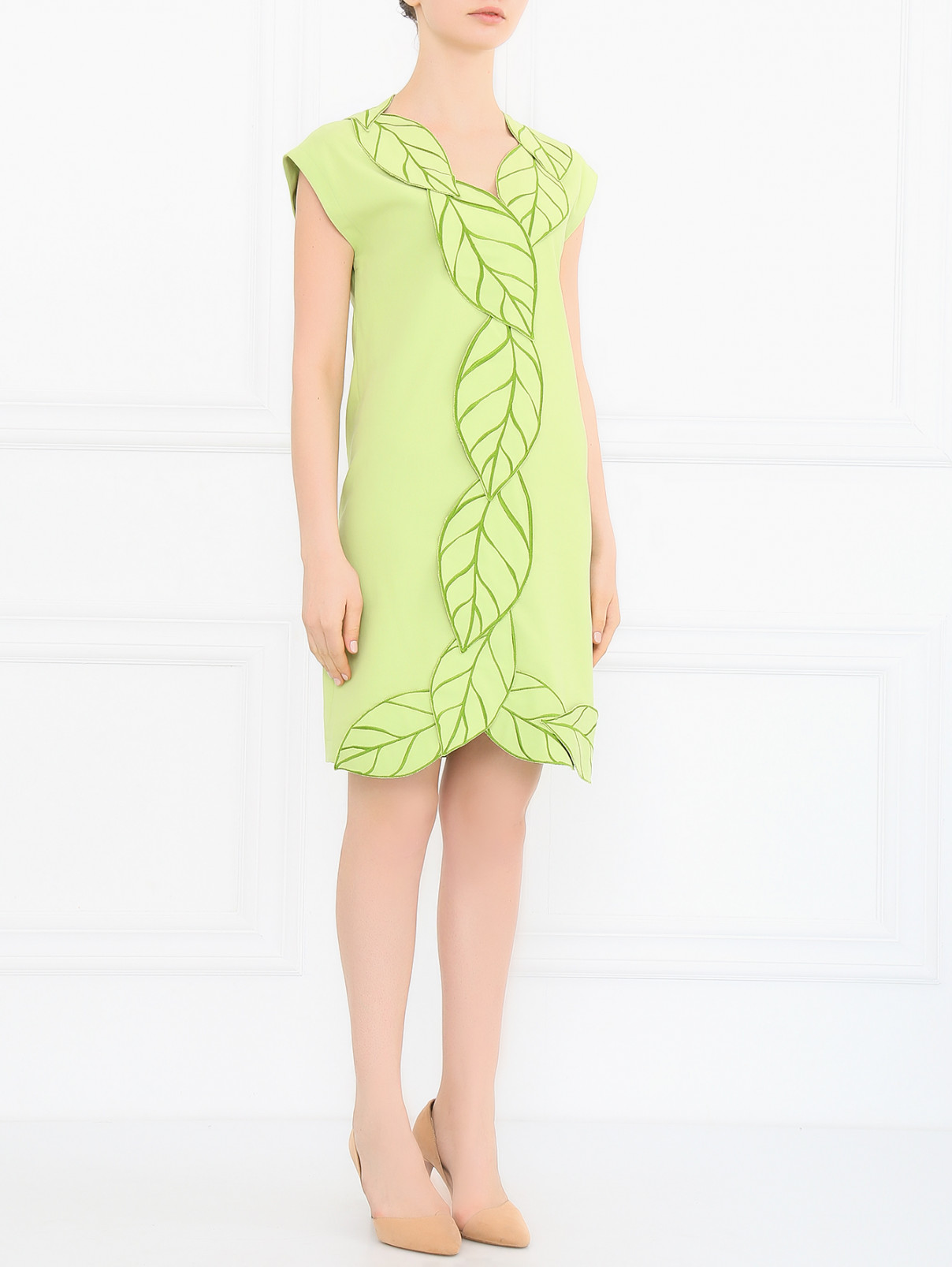 Платье из хлопка с аппликацией Moschino Cheap&Chic  –  Модель Общий вид  – Цвет:  Зеленый