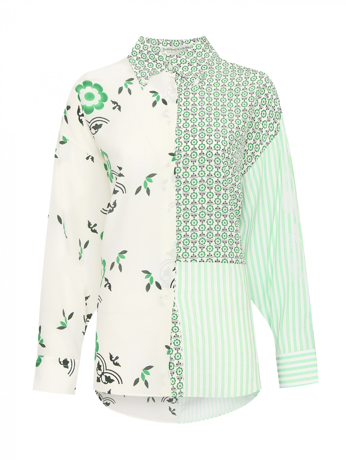 Блуза из шелка с узором Ermanno Scervino  –  Общий вид  – Цвет:  Зеленый