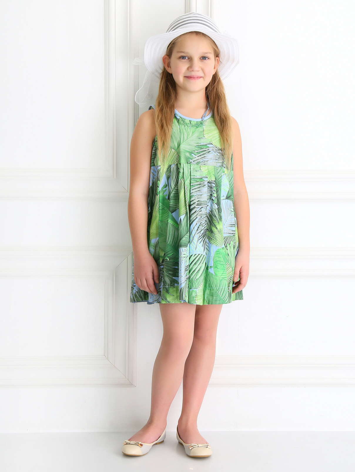 Платье из хлопка с узором и ожерельем MiMiSol  –  Модель Общий вид  – Цвет:  Зеленый