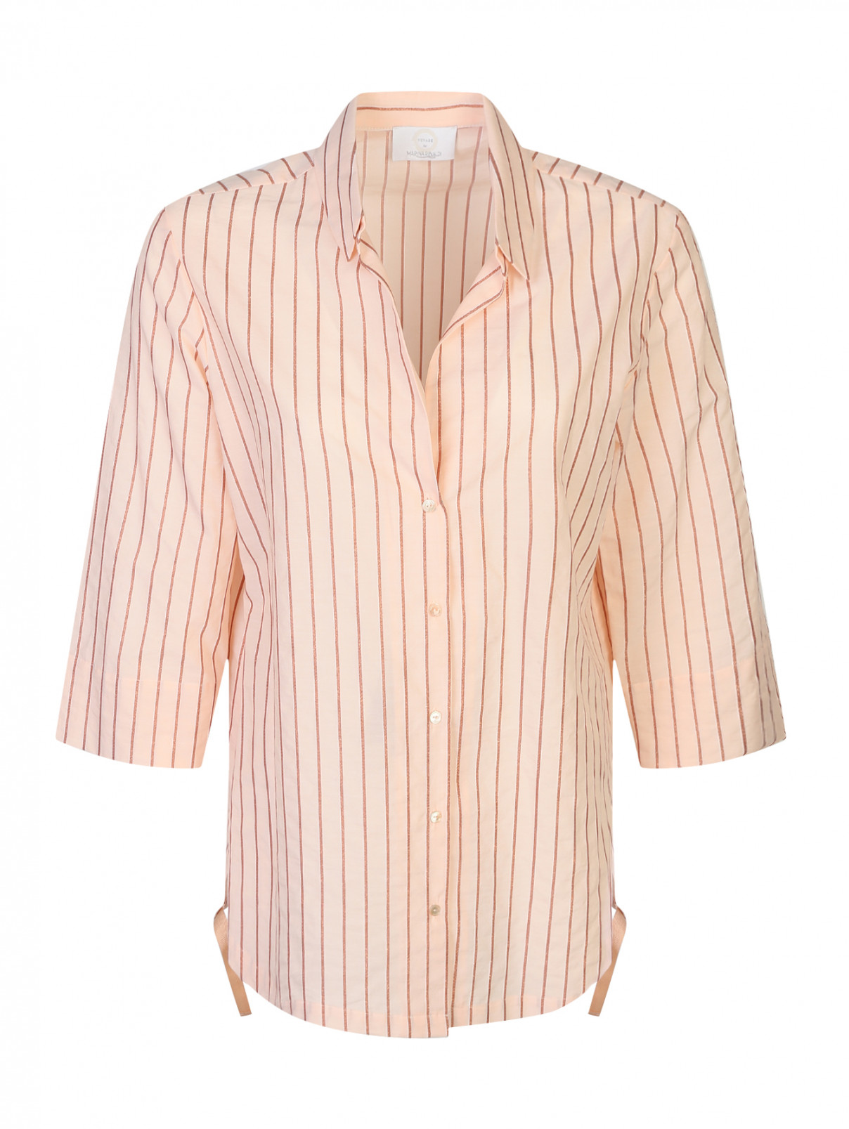 Рубашка из хлопка с узором "полоска" Marina Rinaldi  –  Общий вид  – Цвет:  Розовый