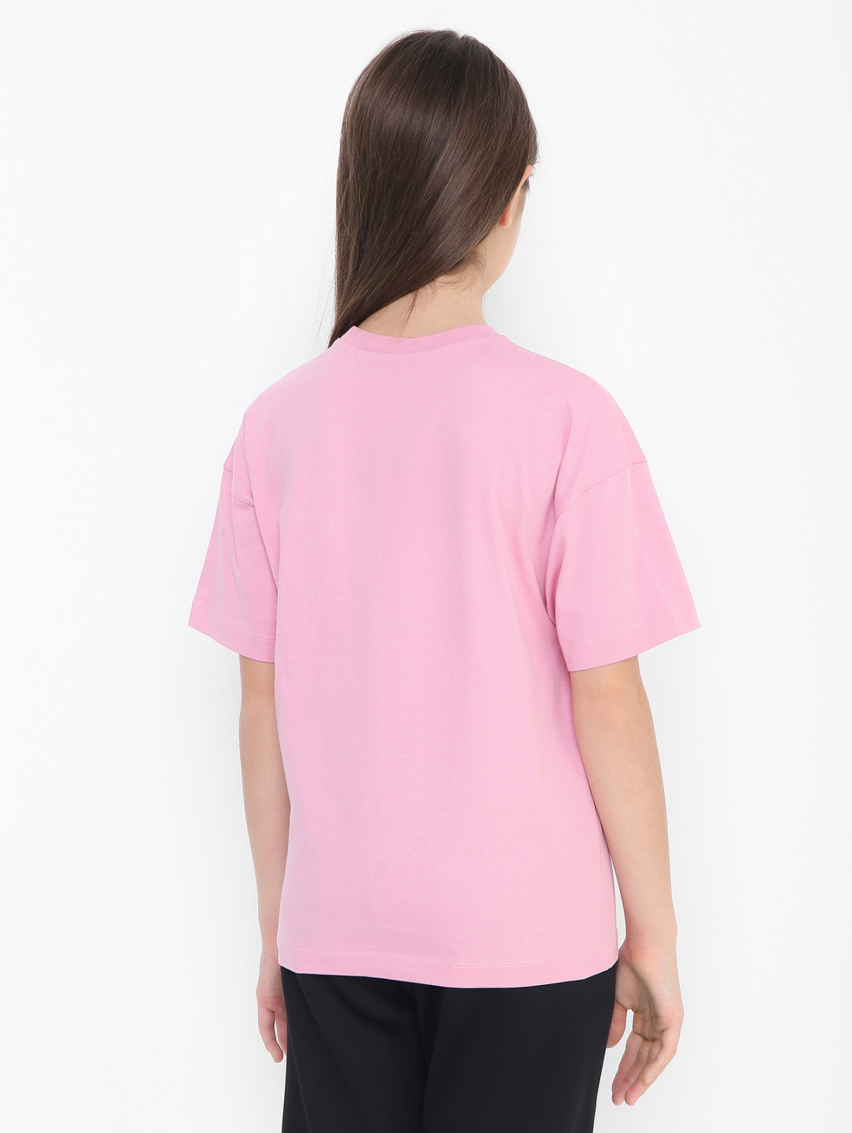 Хлопковая футболка с аппликацией N21  –  МодельВерхНиз1  – Цвет:  Розовый