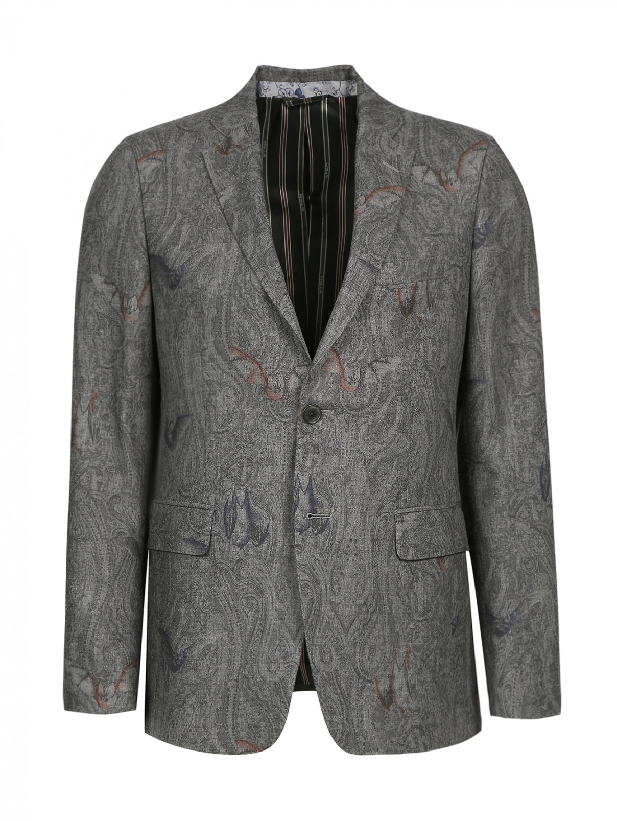 Пиджак однобортный из шерсти с узором "пейсли" Etro  –  Общий вид  – Цвет:  Серый