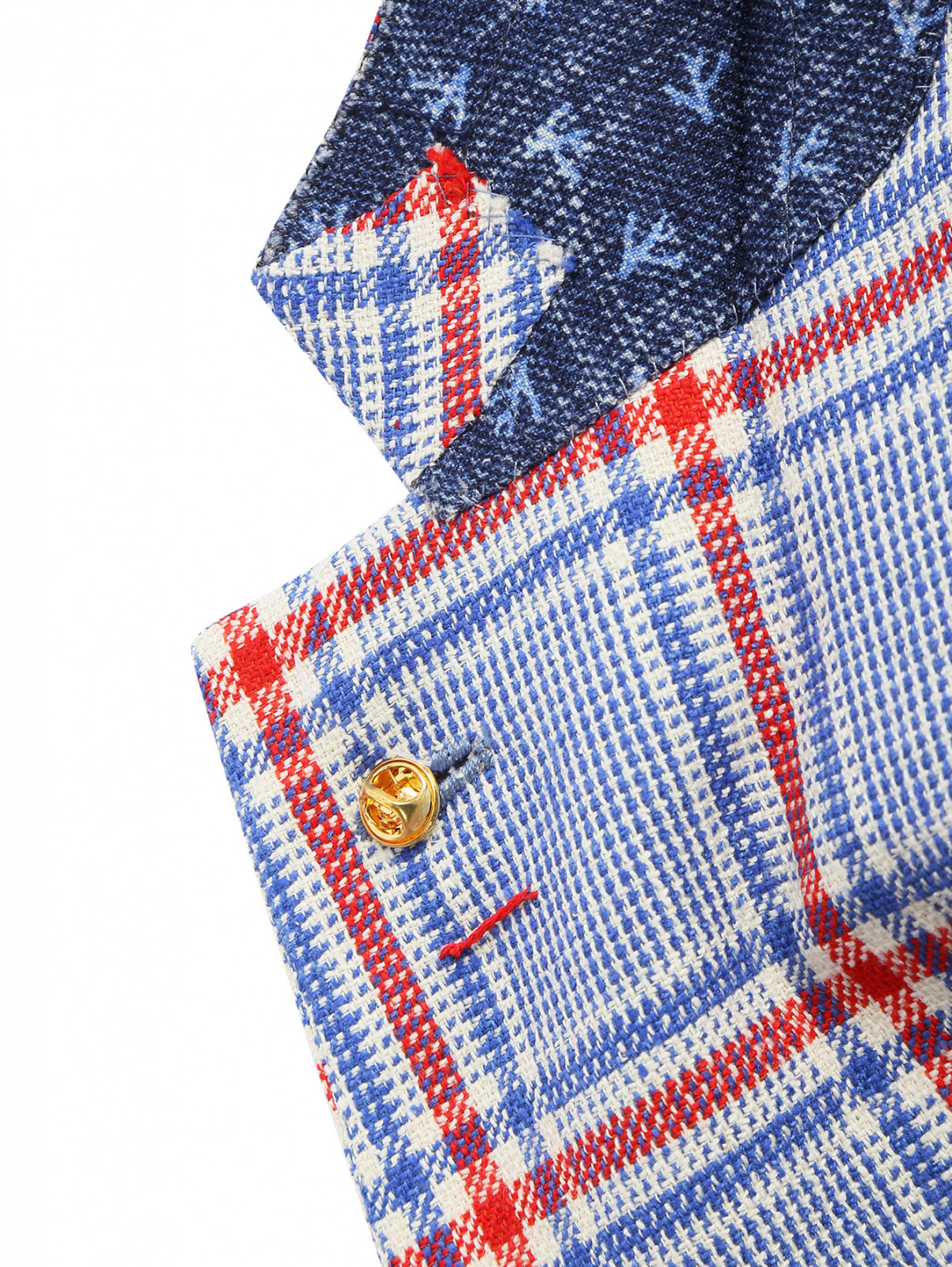 Пиджак однобортный из шерсти и шелка с узором "клетка" Isaia  –  Деталь1  – Цвет:  Синий