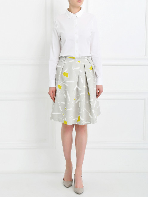 Юбка-трапеция с узором Jil Sander Navy - Модель Общий вид