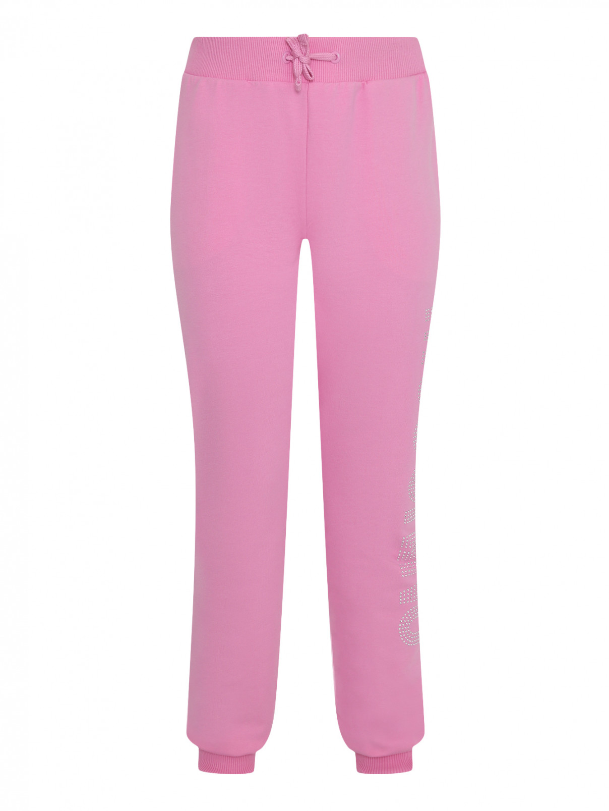 Трикотажные брюки с аппликацией кристаллами Moschino Teen  –  Общий вид  – Цвет:  Розовый