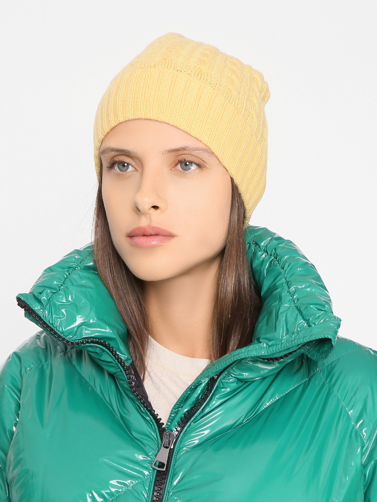 Шапка из кашемира фактурной вязки Weekend Max Mara  –  МодельОбщийВид  – Цвет:  Желтый