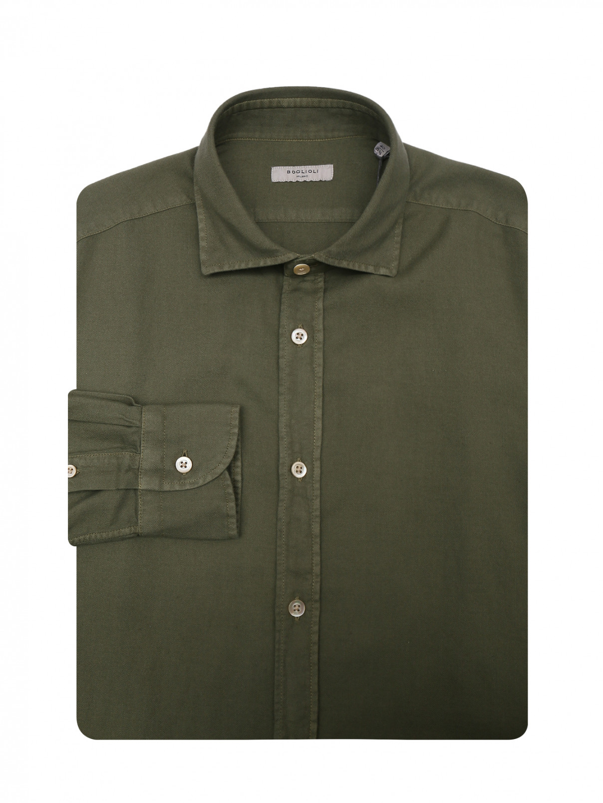 Базовая удлиненная рубашка на пуговицах Boglioli  –  Общий вид  – Цвет:  Зеленый