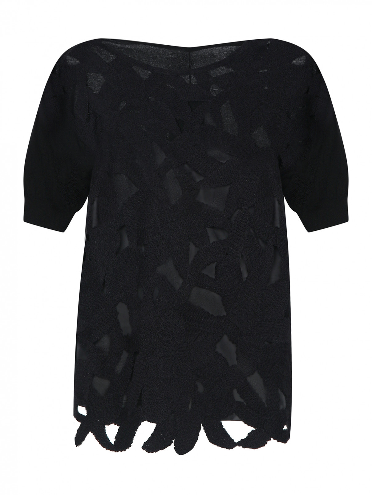 Трикотажный джемпер фактурной вязки Marina Rinaldi  –  Общий вид  – Цвет:  Черный