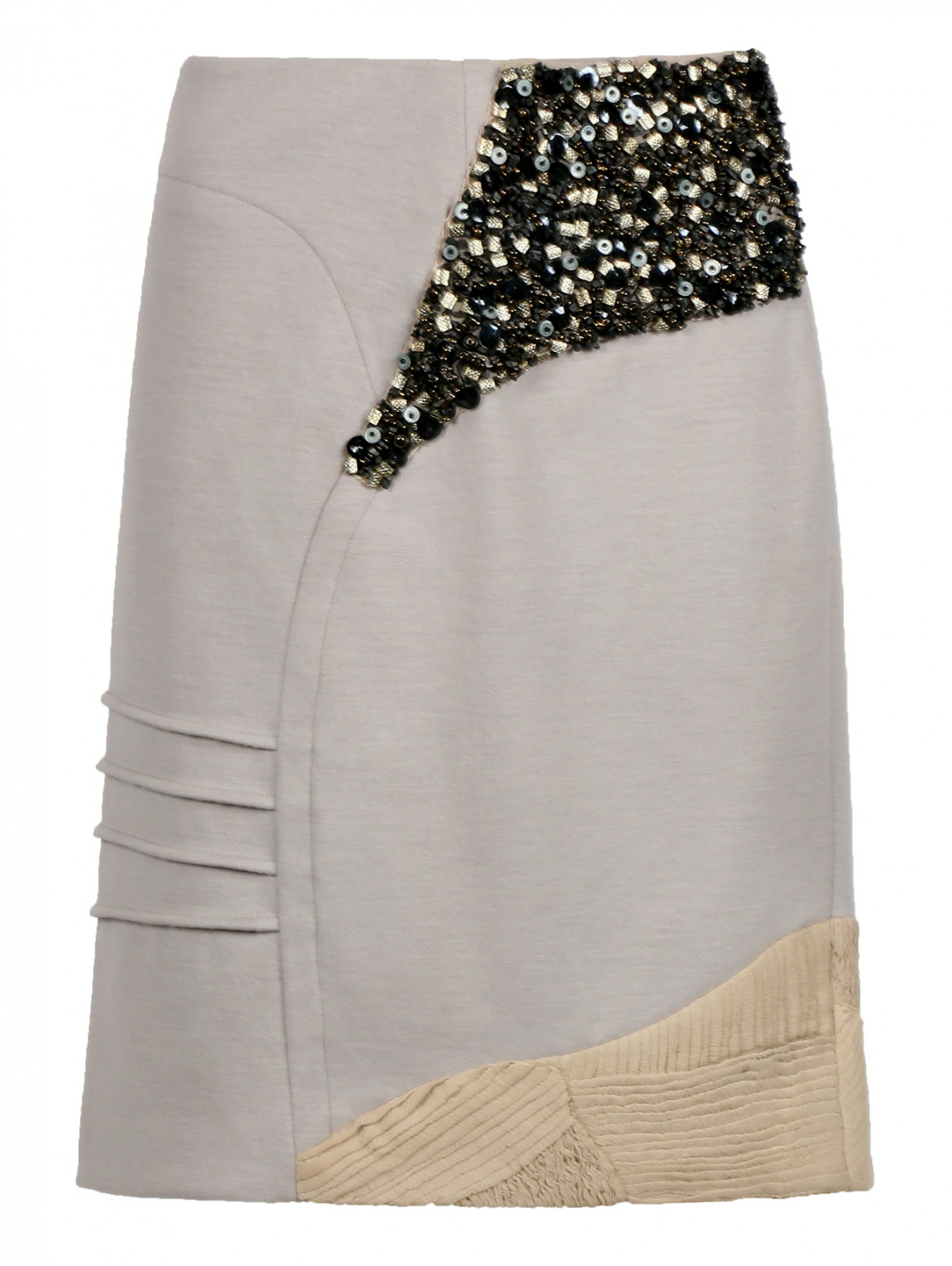 Шерстяная юбка декорированная камнями Yigal Azrouel  –  Общий вид  – Цвет:  Серый