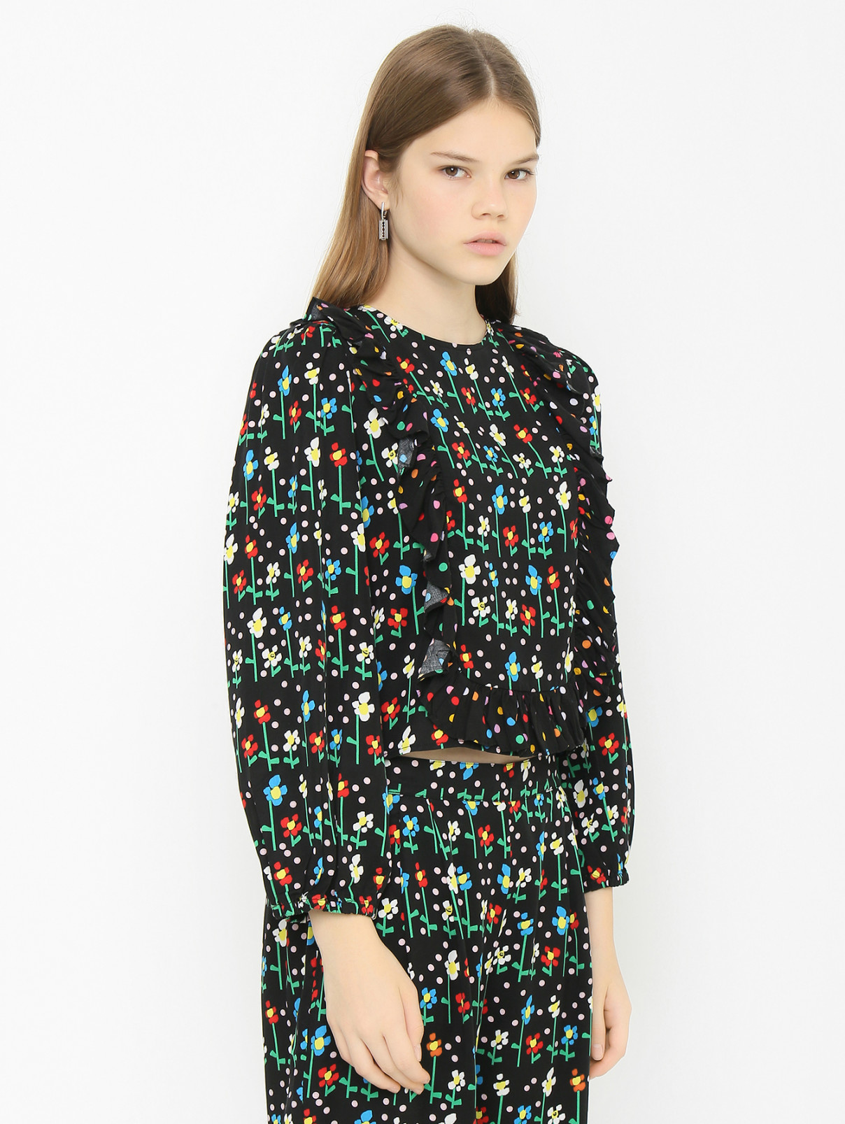 Блуза с цветочным узором и оборками Stella McCartney kids  –  МодельВерхНиз  – Цвет:  Узор
