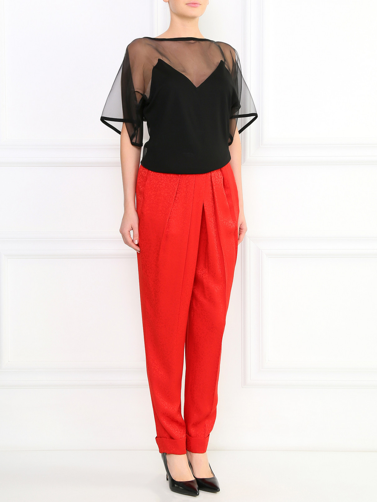 Блуза с коротким рукавом и прозрачной отделкой Jean Paul Gaultier  –  Модель Общий вид  – Цвет:  Черный