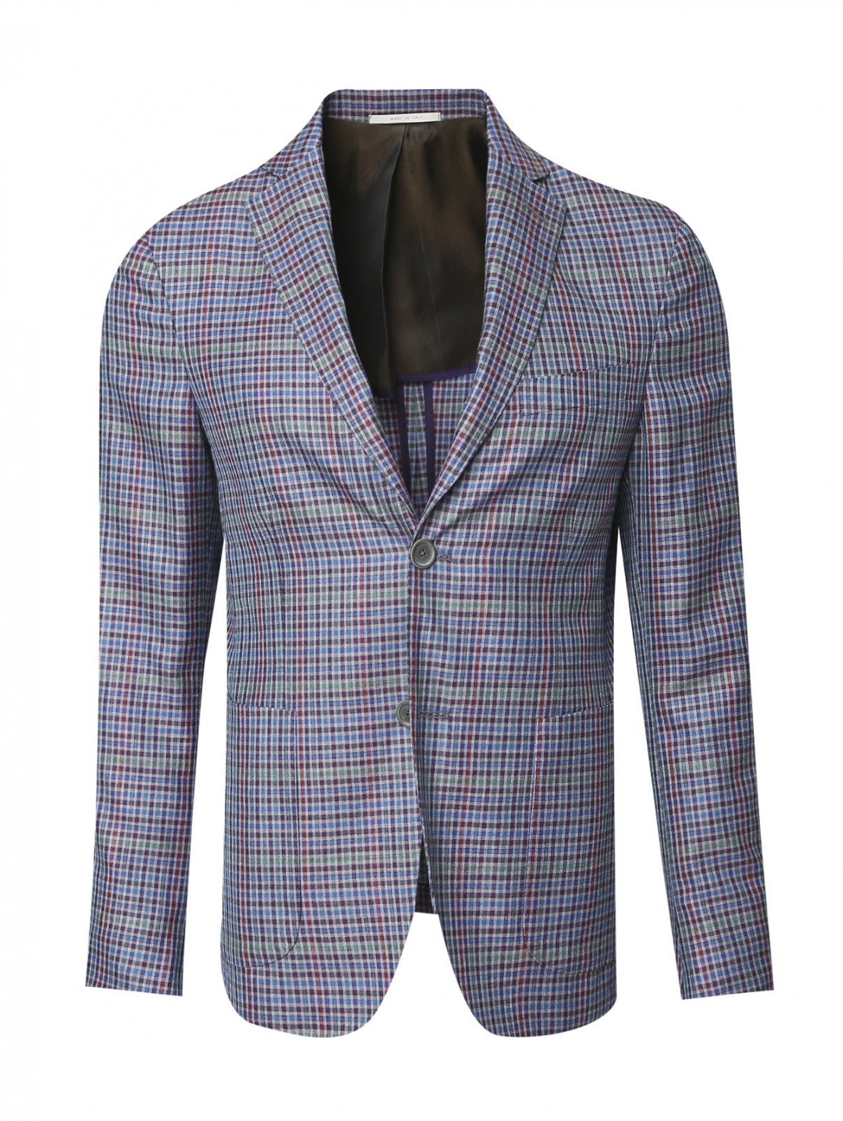 Пиджак однобортный из шерсти и шелка с узором "клетка" Pal Zileri  –  Общий вид  – Цвет:  Фиолетовый