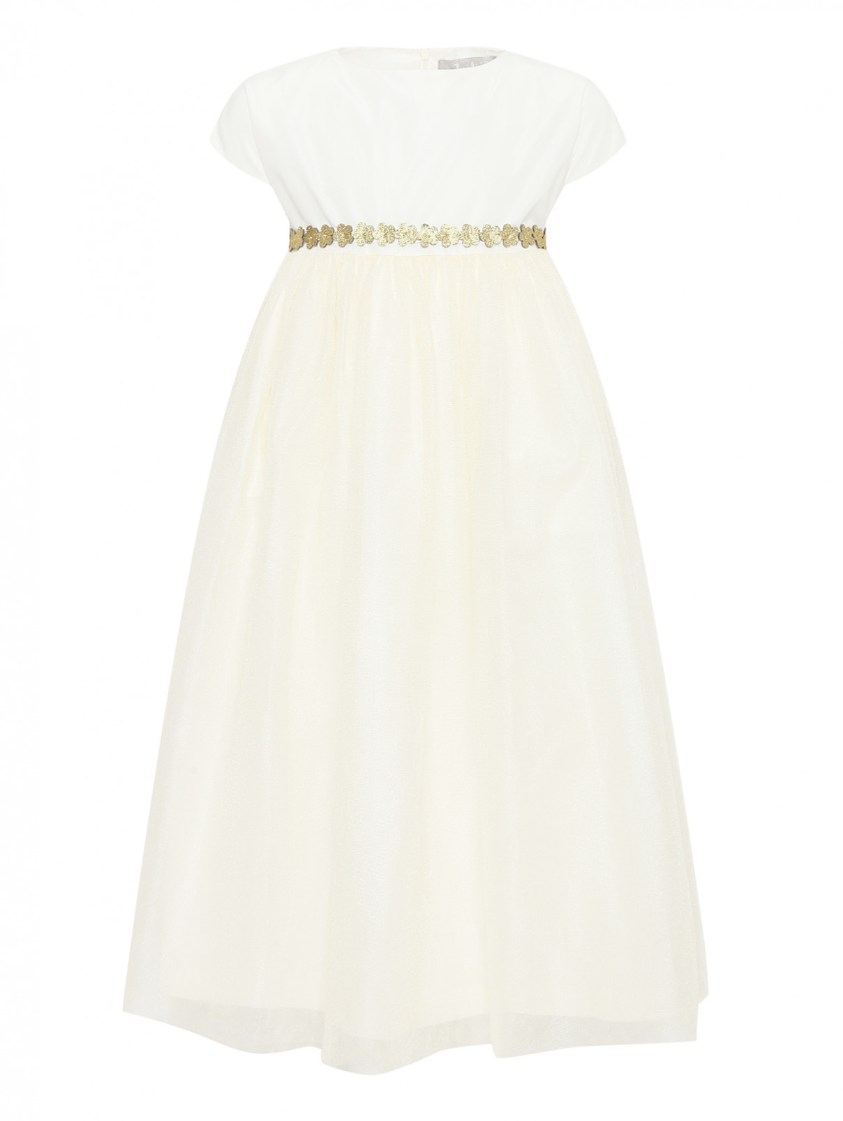 Платье-макси с декоративным поясом Il Gufo  –  Общий вид  – Цвет:  Белый