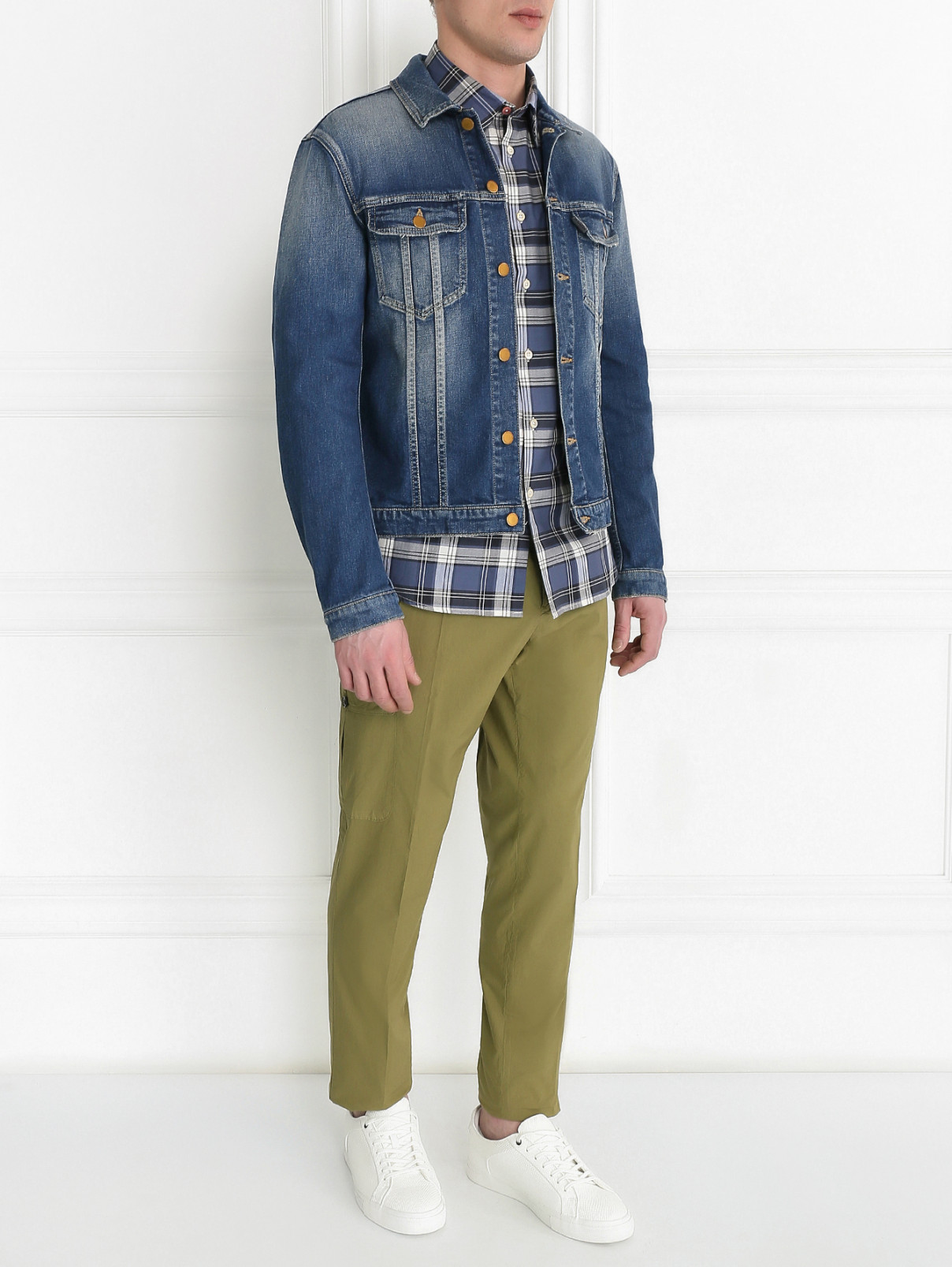 Куртка джинсовая из хлопка с потертостями Jil Sander  –  Модель Общий вид  – Цвет:  Синий