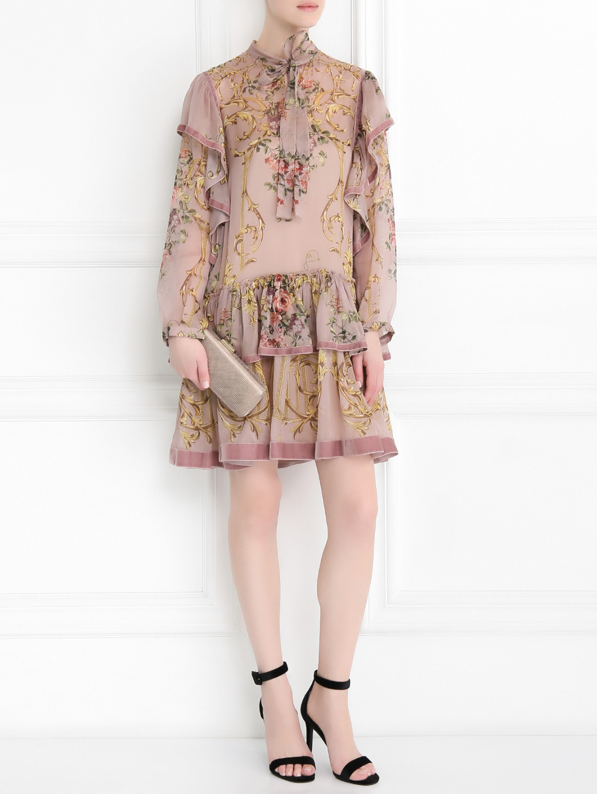 Платье из шелка с узором Alberta Ferretti  –  Модель Общий вид  – Цвет:  Розовый