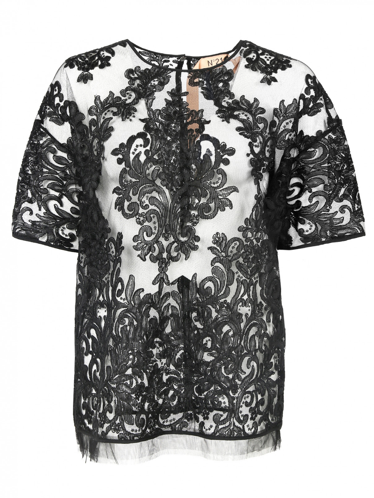Блуза кружевная свободного кроя N21  –  Общий вид  – Цвет:  Черный