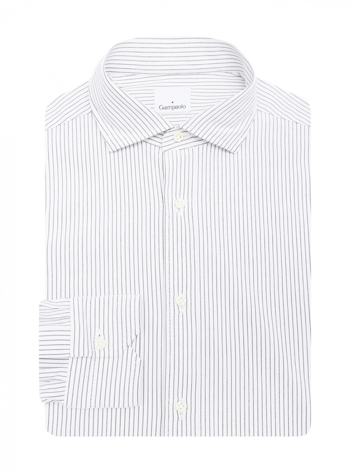 Рубашка из смешанного хлопка с узором "полоска" Giampaolo  –  Общий вид  – Цвет:  Белый