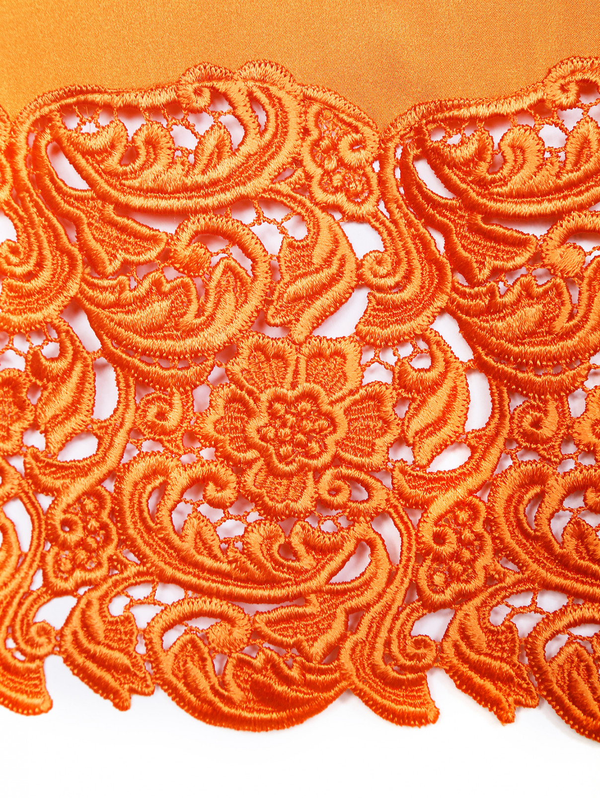 Удлиненная блуза из шелка с кружевной отделкой Marina Rinaldi  –  Деталь1  – Цвет:  Оранжевый