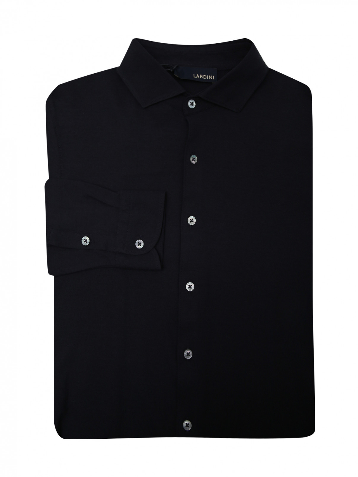 Трикотажная рубашка из хлопка на пуговицах LARDINI  –  Общий вид  – Цвет:  Синий