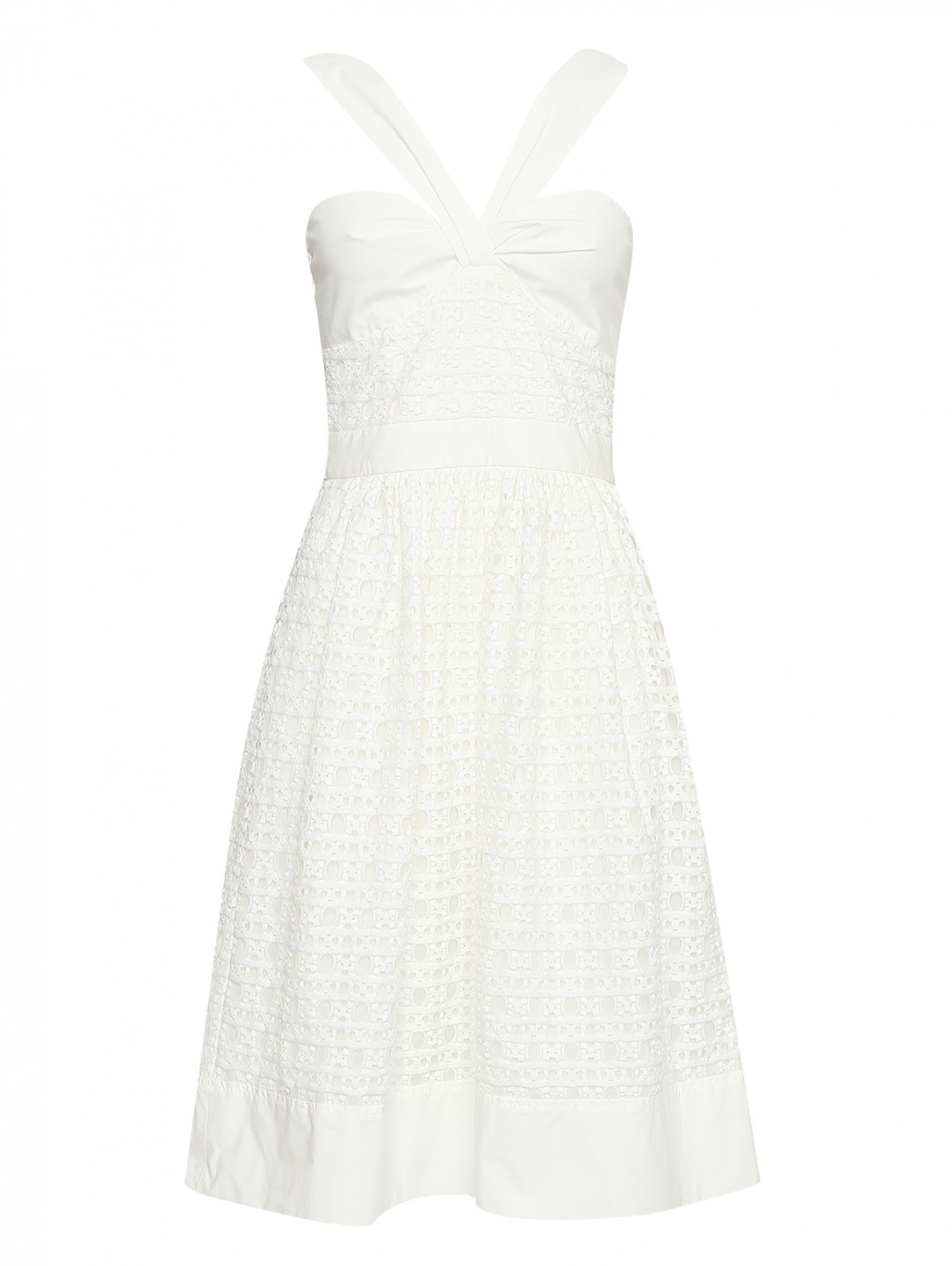 Платье-миди с перфорацией BOUTIQUE MOSCHINO  –  Общий вид  – Цвет:  Белый