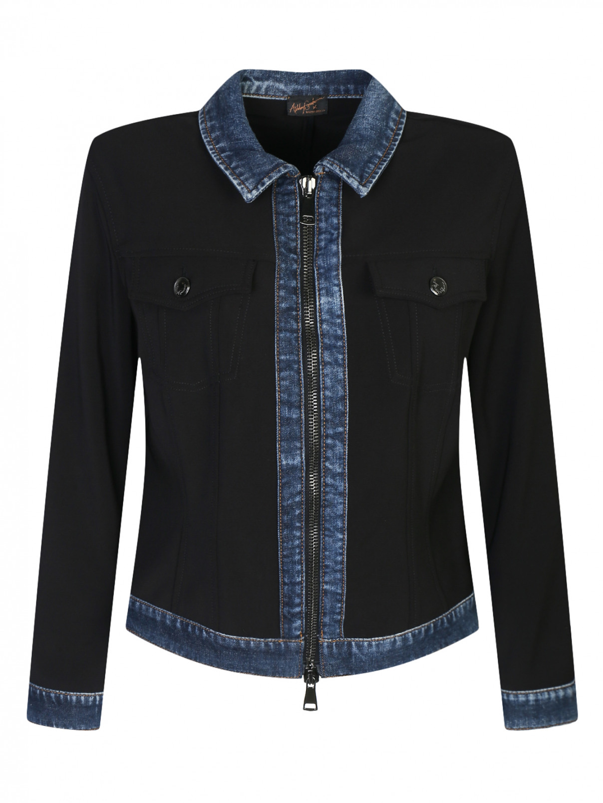 Укороченная куртка с вставками из денима Marina Rinaldi  –  Общий вид  – Цвет:  Черный