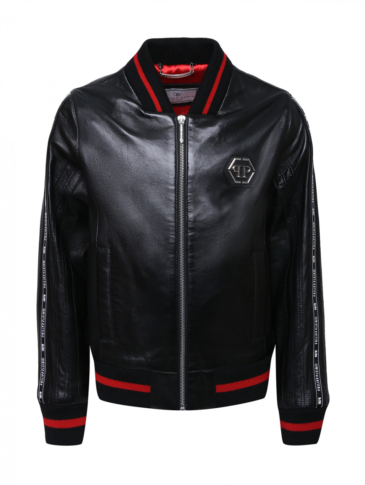 Кожаная куртка с карманами Philipp Plein  –  Общий вид  – Цвет:  Черный